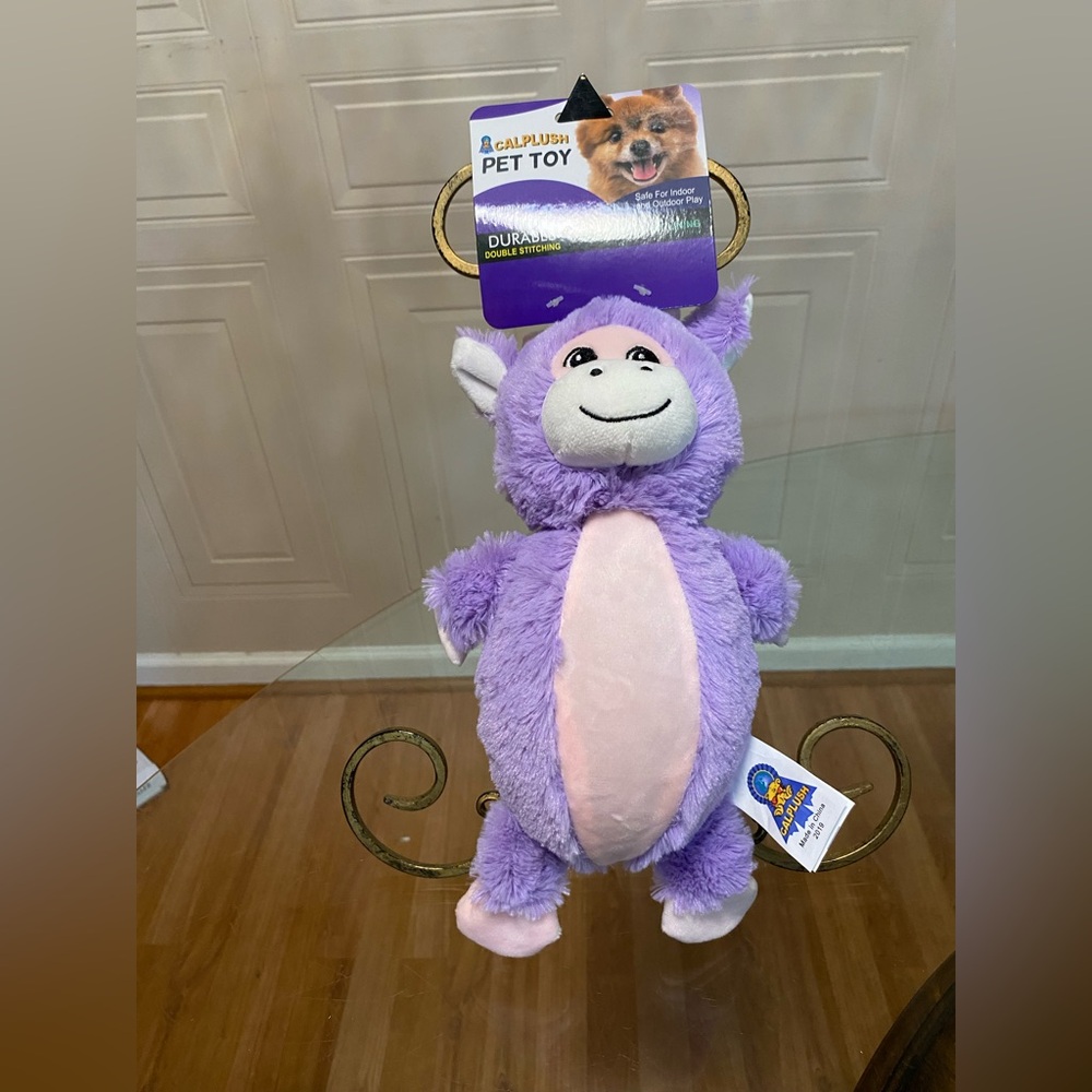 Calplush Purple Monkey Ball Body  dog Toy With Squeaker 10”